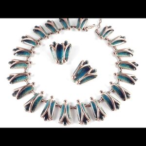 Vintage Matisse Renoir Copper Enamel Necklace Earrings Set